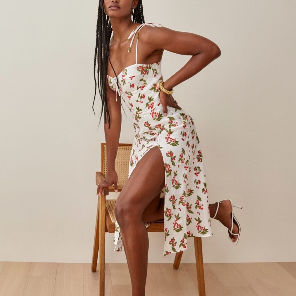 ISO Reformation Joyce Linen Dress Cherry Print